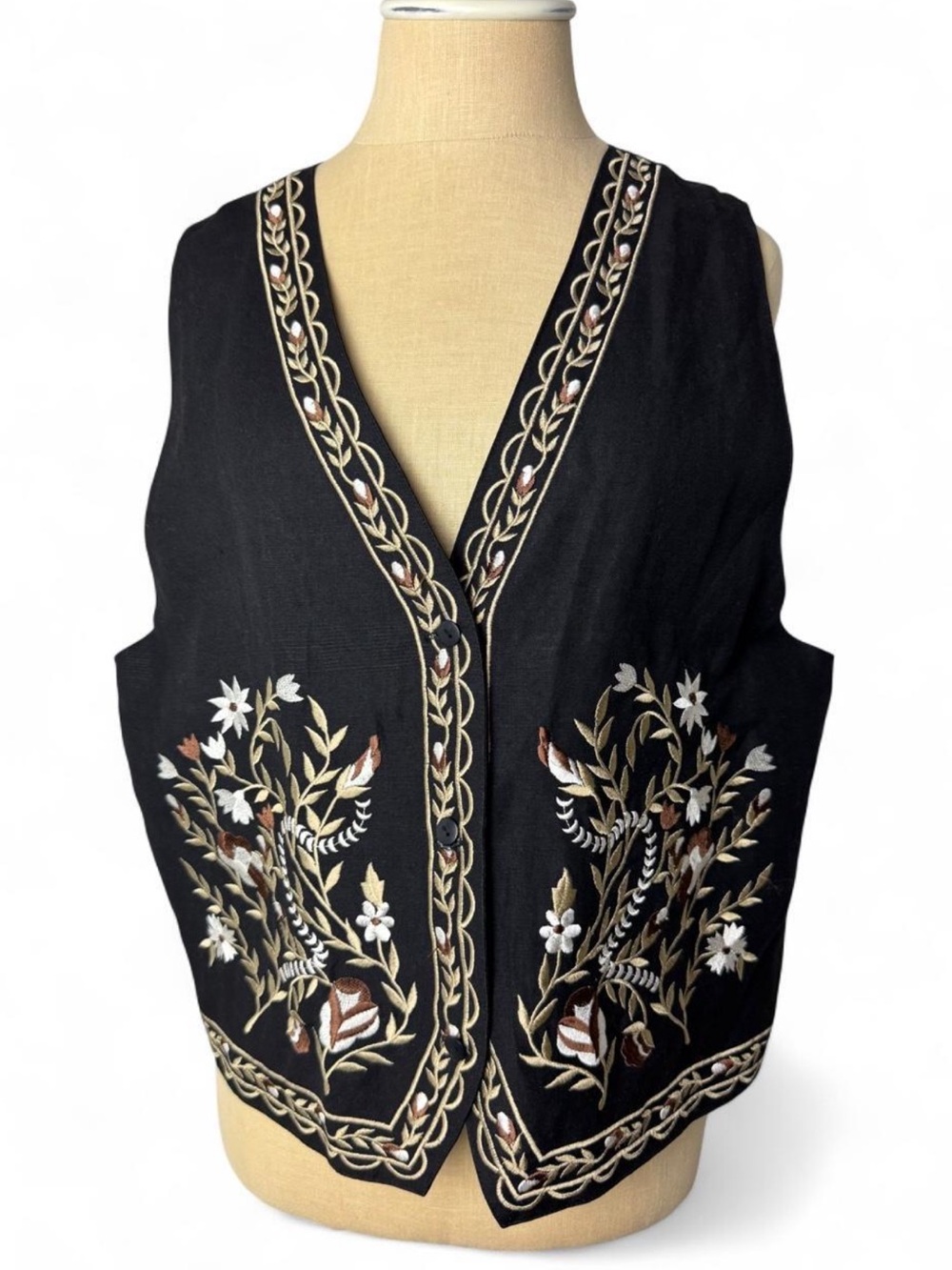 Grandma Chic Embroidered Button Up Vest by Clifford Wills